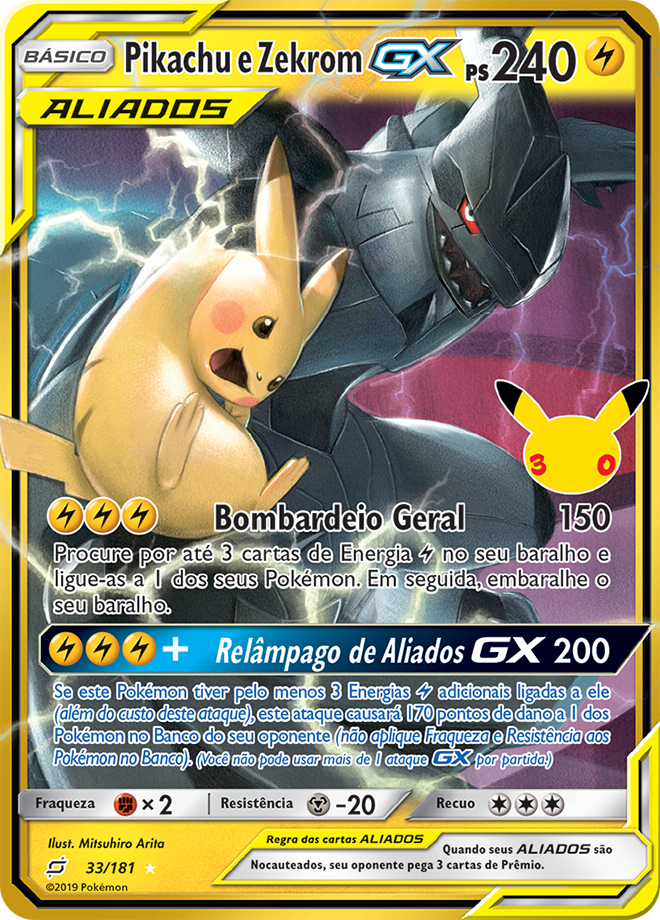 Carta Pikachu e Zekrom-GX