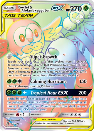 Carta Rowlet e Exeggutor de Alola GX